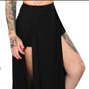 Foxblood Women Darla Black Maxi Skirt 4X High Slits Built-in shorts